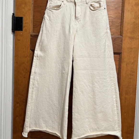 WOMENS PAIGE WIDE LEG HIGH RISE IVORY DENIM - Picture 2 of 12
